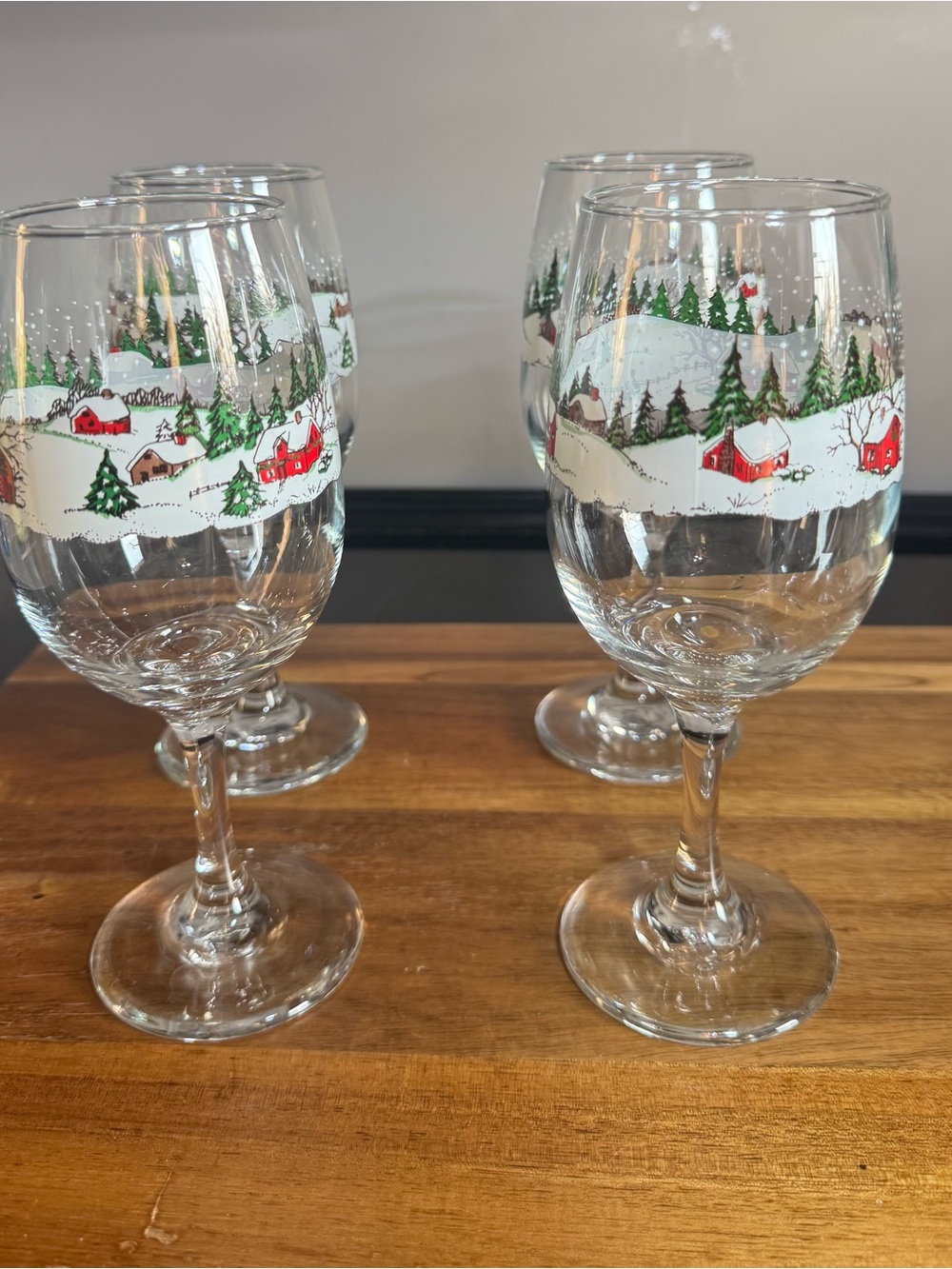 Festive Winter Village Wine Glasses - Red & Green